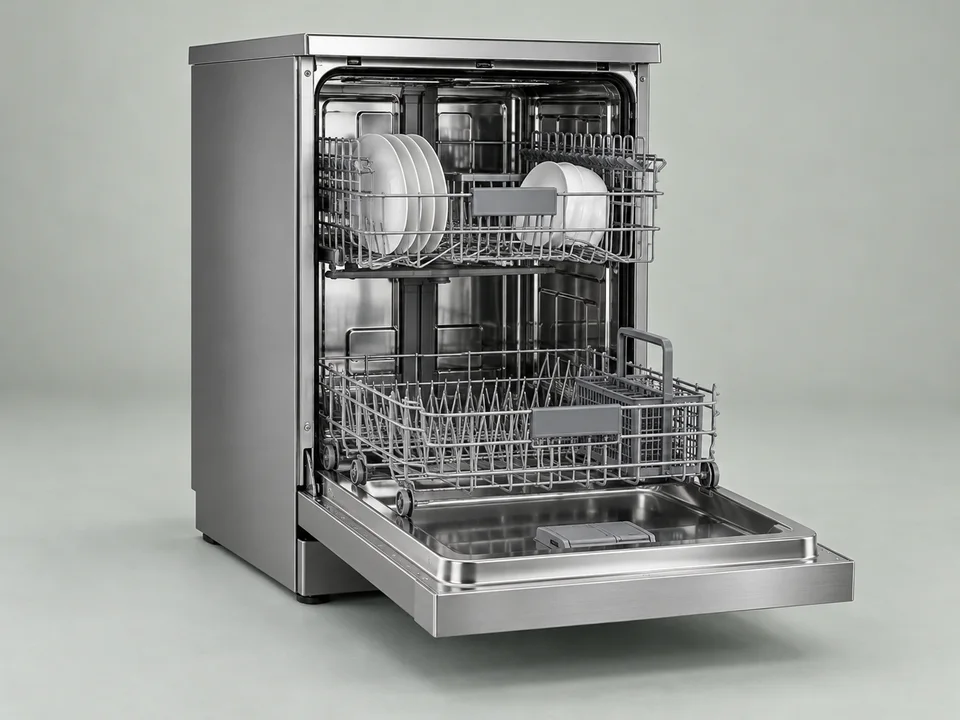 Freestanding and built-in dishwashing appliances for household kitchens.