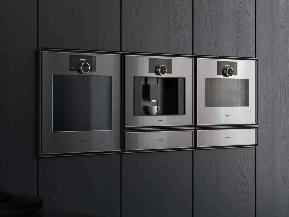 Built-in espresso machines with personal beverage profiles and automatic cleaning programs.